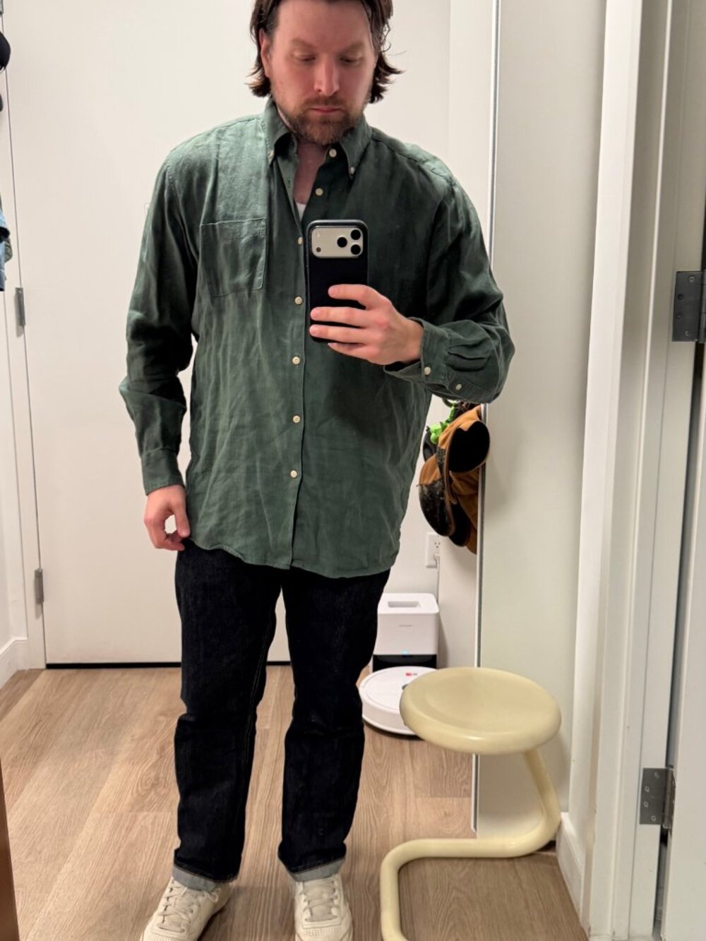 Alex Crane Green Linen Button-Down Shirt — XXL